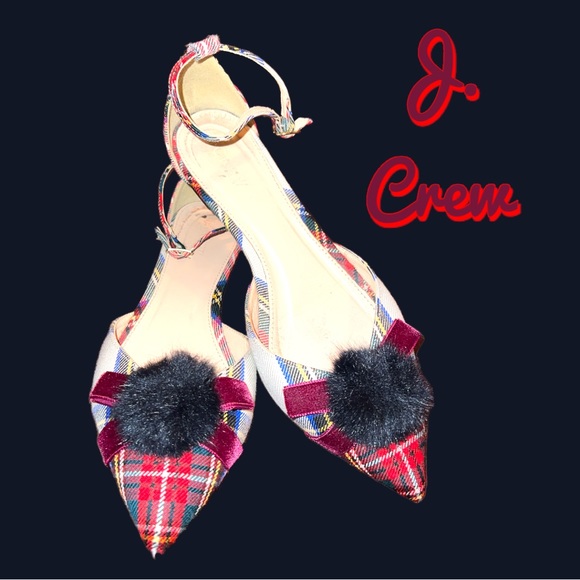 J. Crew vintage hard to find plaid holiday shoes with adorable Pom Pom on top